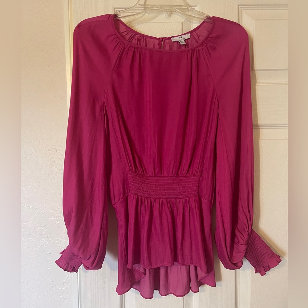Halston Hot Pink Shirred Waist Blouse Size XS